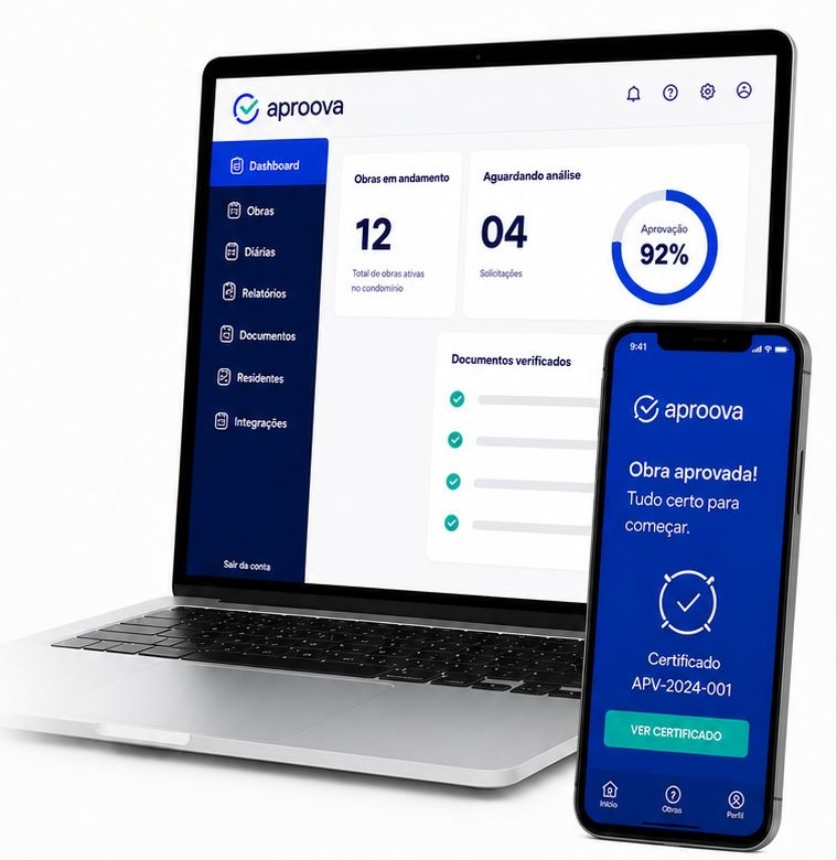 Mockup da plataforma Aproova em notebook e celular